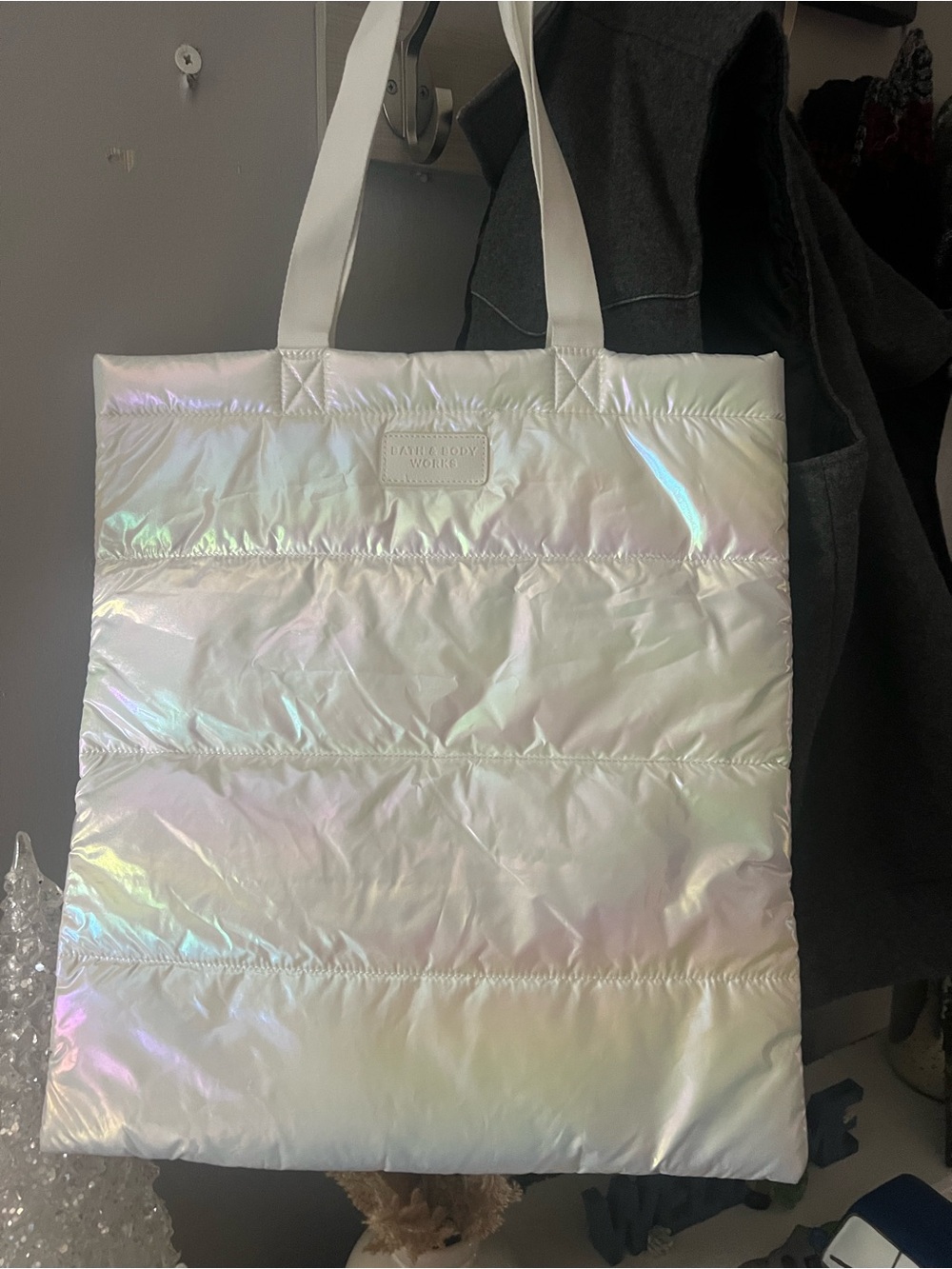 Bath & Body Works Iridescent White Puffer Tote
